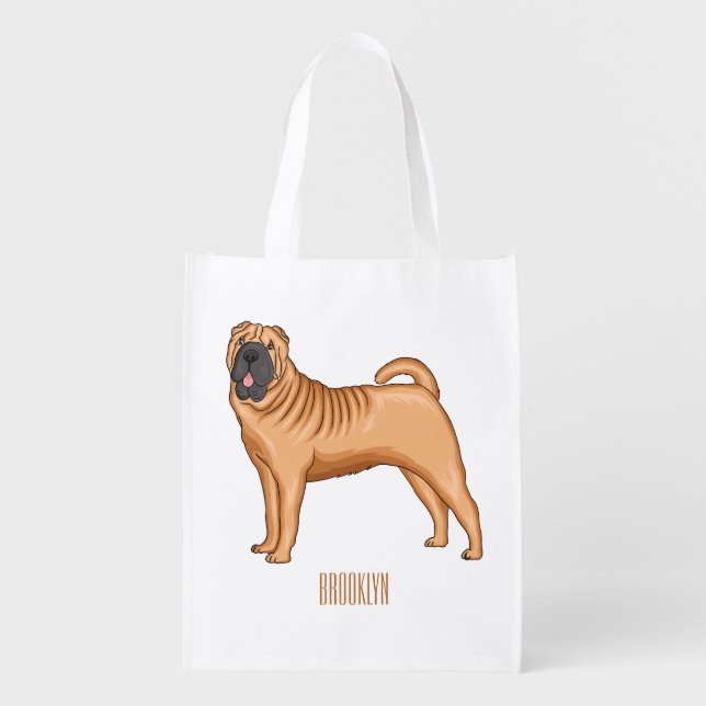 Chinese Shar-Pei dog cartoon illustration Grocery Bag (Front)