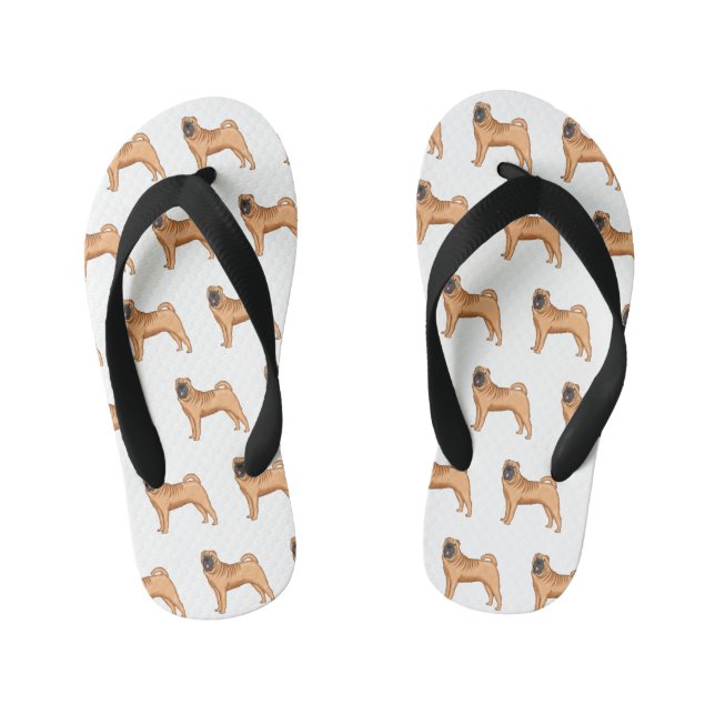 Chinese Shar-Pei dog cartoon illustration Kid's Flip Flops (Footbed)