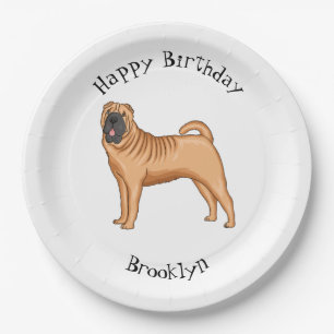 Chinese Shar-Pei dog cartoon illustration Paper Plates