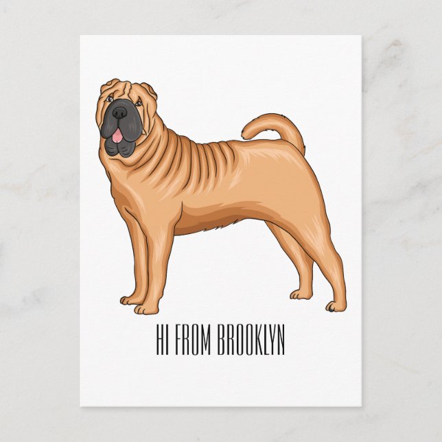 Chinese Shar-Pei dog cartoon illustration  Postcard (Front)
