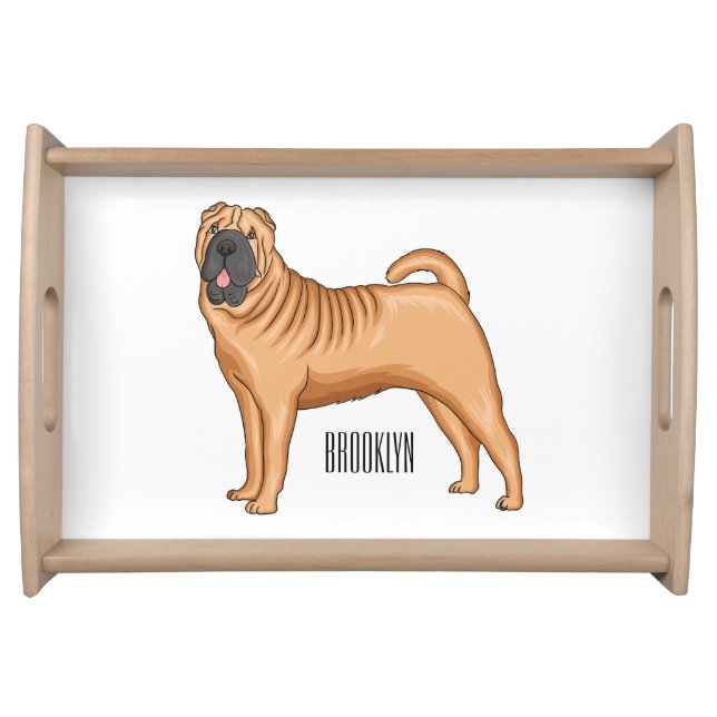 Chinese Shar-Pei dog cartoon illustration  Serving Tray (Front)
