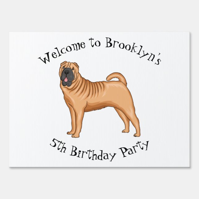 Chinese Shar-Pei dog cartoon illustration Sign (Front)