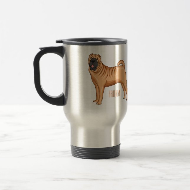 Chinese Shar-Pei dog cartoon illustration Travel Mug (Left)
