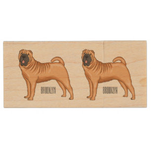 Chinese Shar-Pei dog cartoon illustration Wood Flash Drive