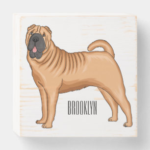 Chinese Shar-Pei dog cartoon illustration Wooden Box Sign