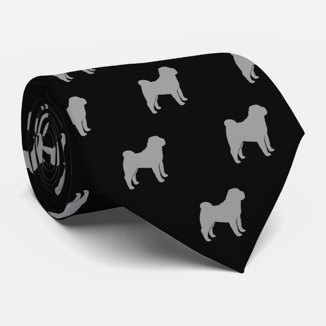 Chinese Shar Pei Dog Silhouettes Pattern Neck Tie (Rolled)