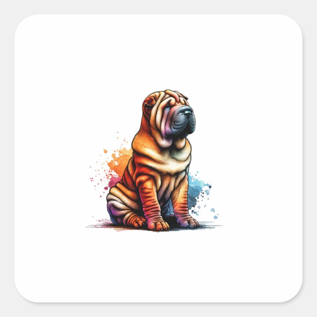 Chinese Shar Pei Dog Square Sticker (Front)