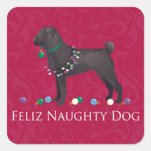 Chinese Shar Pei Feliz Naughty Dog Christmas Desgn Square Sticker
