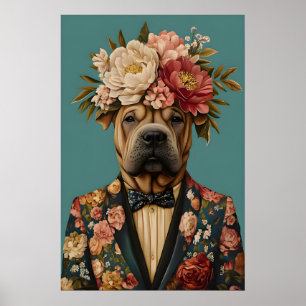 Chinese Shar Pei In Suit Poster, Shar Pei Poster