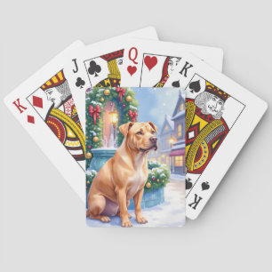 Chinese Shar-Pei Snowy Town Fountain Christmas Art Poker Cards