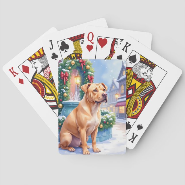 Chinese Shar-Pei Snowy Town Fountain Christmas Art Poker Cards (Back)