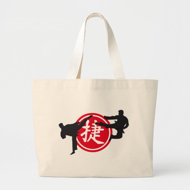 chinese sign and karate fighter large tote bag (Front)