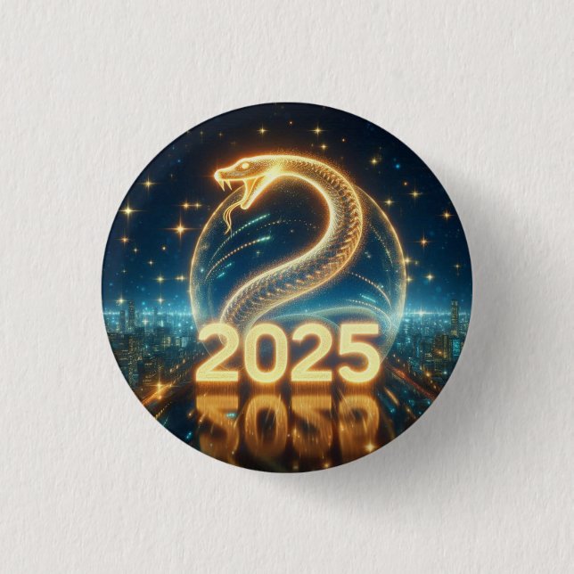 Chinese snake wood year  button (Front)