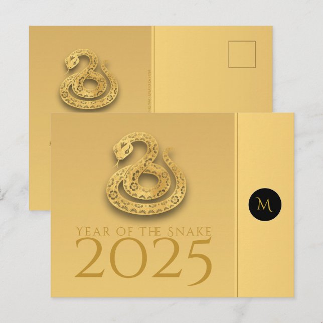Chinese Snake Year 2025 Elegant Monogram texts Postcard (Front/Back)