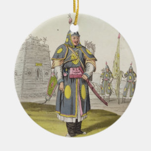 Chinese soldier in full battle dress, illustration ceramic ornament