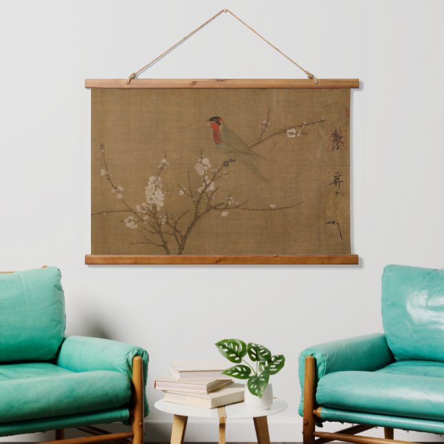 Chinese Song Dynasty Parakeet on Apricot Tree Hanging Tapestry (Living Room)