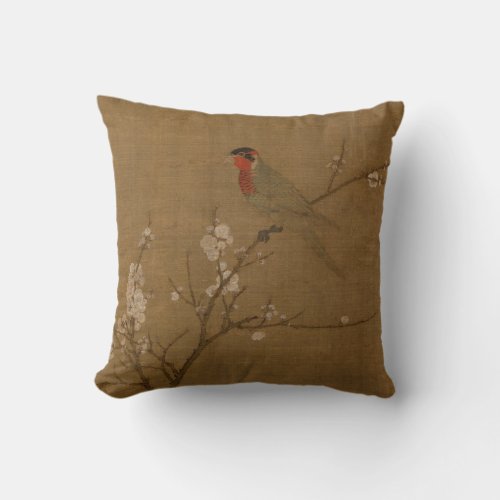 Chinese Song Dynasty Parakeet on Apricot Tree Throw Pillow