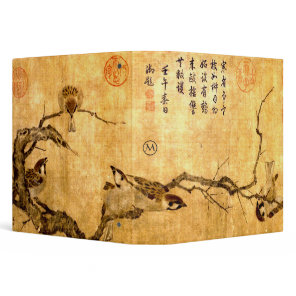 Chinese Song Dynasty Wintry Sparrows Monogram 3 Ring Binder