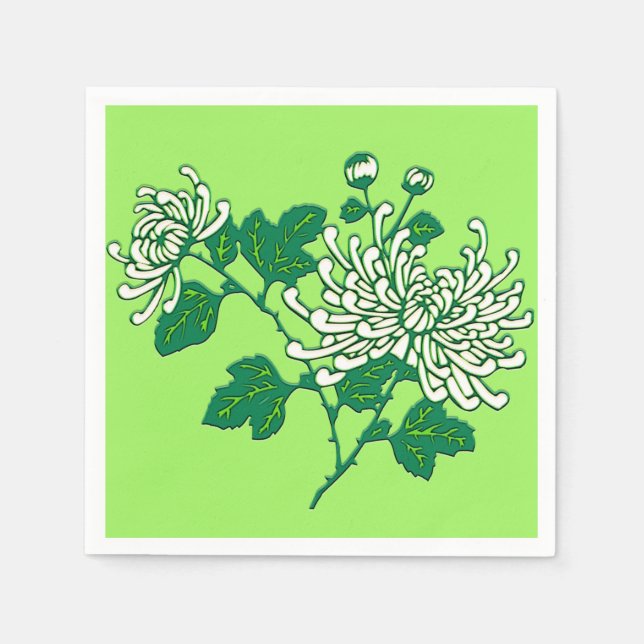 Chinese spider chrysanthemums  - creamy white napkins (Front)