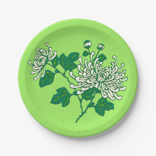 Chinese spider chrysanthemums - creamy white paper plates