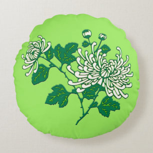 Chinese spider chrysanthemums - creamy white round pillow