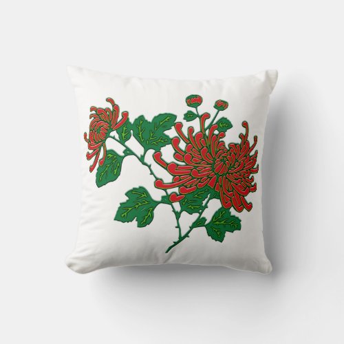Chinese spider chrysanthemums _ deep Chinese red Throw Pillow