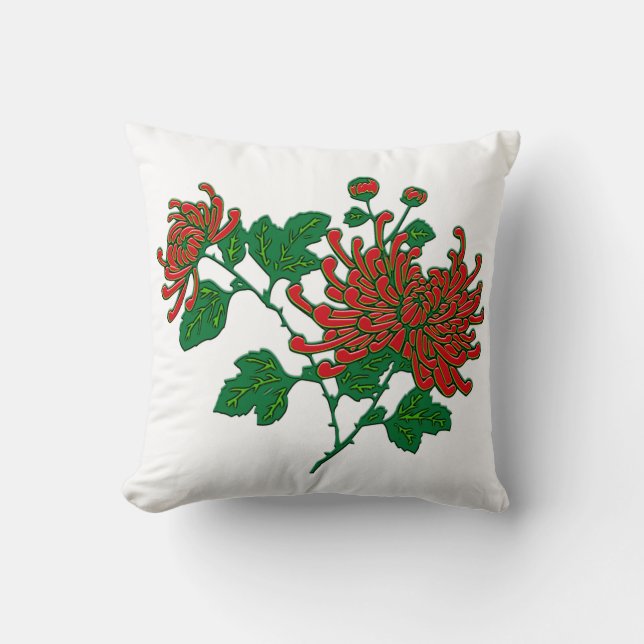 Chinese spider chrysanthemums - deep Chinese red Throw Pillow (Front)