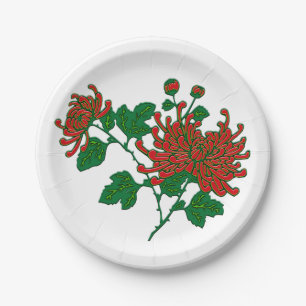 Chinese spider chrysanthemums - deep red paper plates