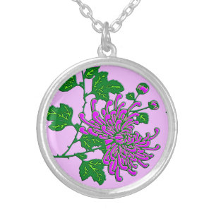 Chinese spider chrysanthemums - lavender silver plated necklace