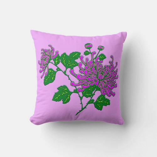 Chinese spider chrysanthemums _ lavender throw pillow