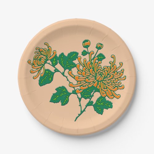 Chinese spider chrysanthemums _ Mandarin orange Paper Plates