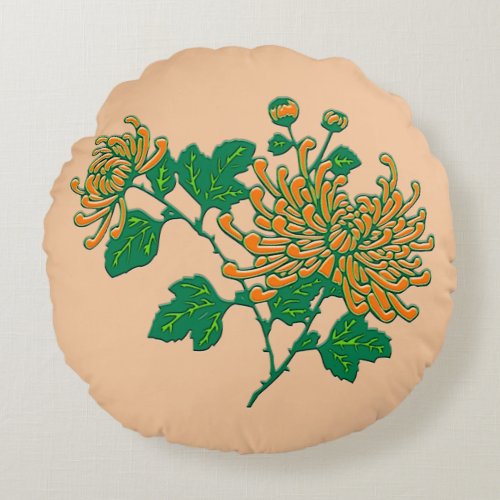 Chinese spider chrysanthemums  _ Mandarin orange Round Pillow