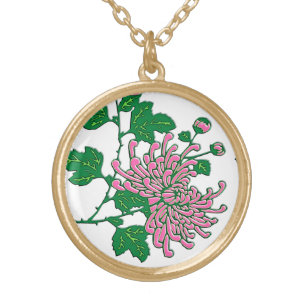 Chinese spider chrysanthemums - soft pink gold plated necklace