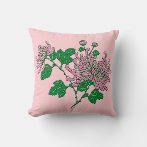 Chinese spider chrysanthemums  _ soft pink throw pillow