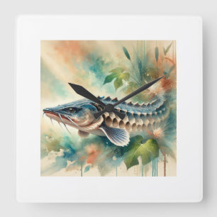 Chinese Sturgeon 190724AREF138 - Watercolor Square Wall Clock