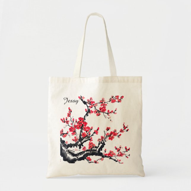 Chinese Style tote bag with Plum Blossom Paintings (Front)