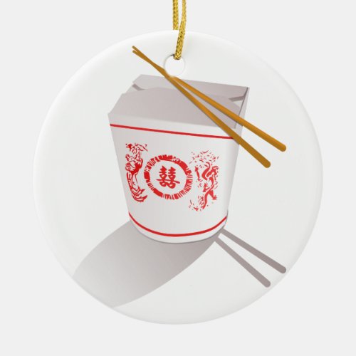 Chinese Take Out Food Box with Chopsticks Ceramic Ornament