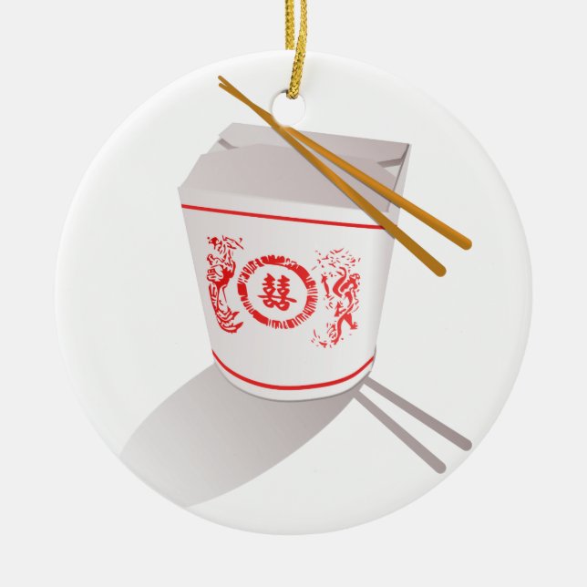 Chinese Take Out Food Box with Chopsticks Ceramic Ornament (Front)