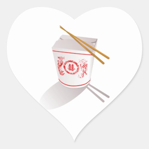Chinese Take Out Food Box with Chopsticks Heart Sticker