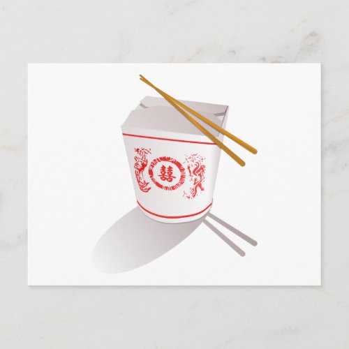 Chinese Take Out Food Box with Chopsticks Postcard