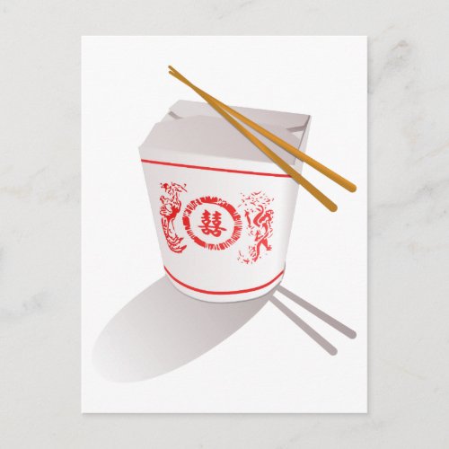 Chinese Take Out Food Box with Chopsticks Postcard