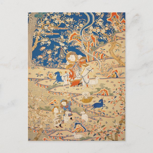 Chinese Tapestry Goats Lunar New Year Birthday VHP Holiday Postcard (Front)