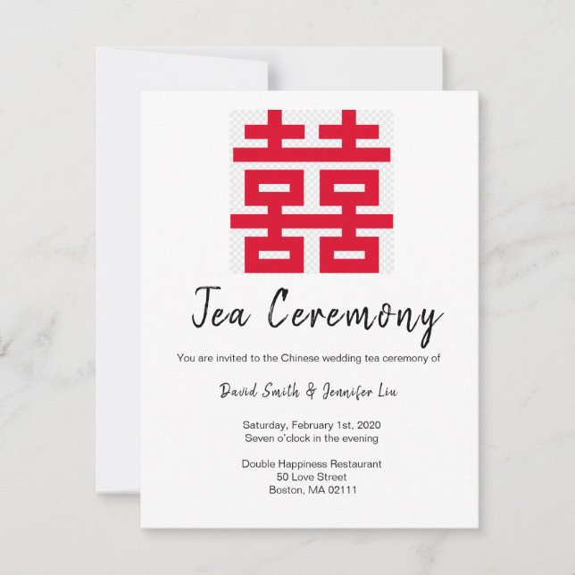 Chinese Tea Ceremony Invitation - Double Happiness (Front)