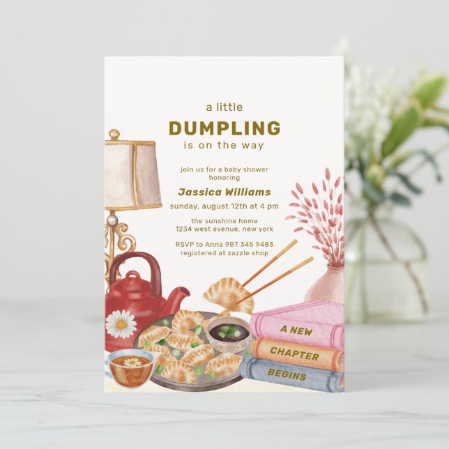 Chinese Tea Dumpling New Chapter Baby Shower  Invitation (Standing Front)