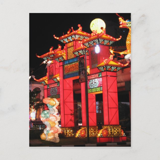 Chinese temple in Singapore at night Postcard (Front)