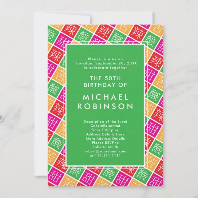 Chinese Theme 50th or any Birthday Party Invitation (Front)