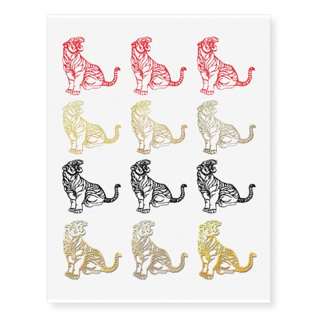 Chinese Tiger New Year Zodiac Birthday Papercut Ta Temporary Tattoos (Front)