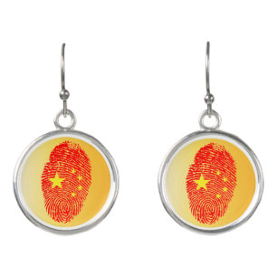 Chinese touch fingerprint flag earrings