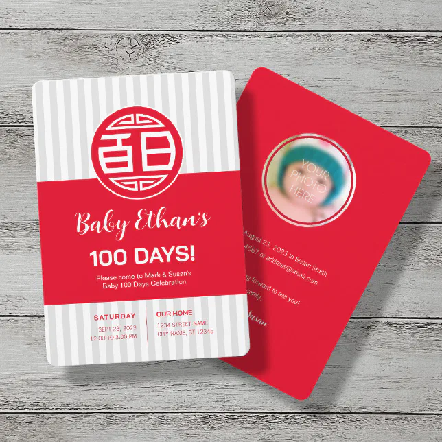 Chinese Traditional Baby 100 Days 百日 Invitation Zazzle