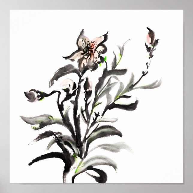 Chinese traditional ink painting flowers poster (Front)